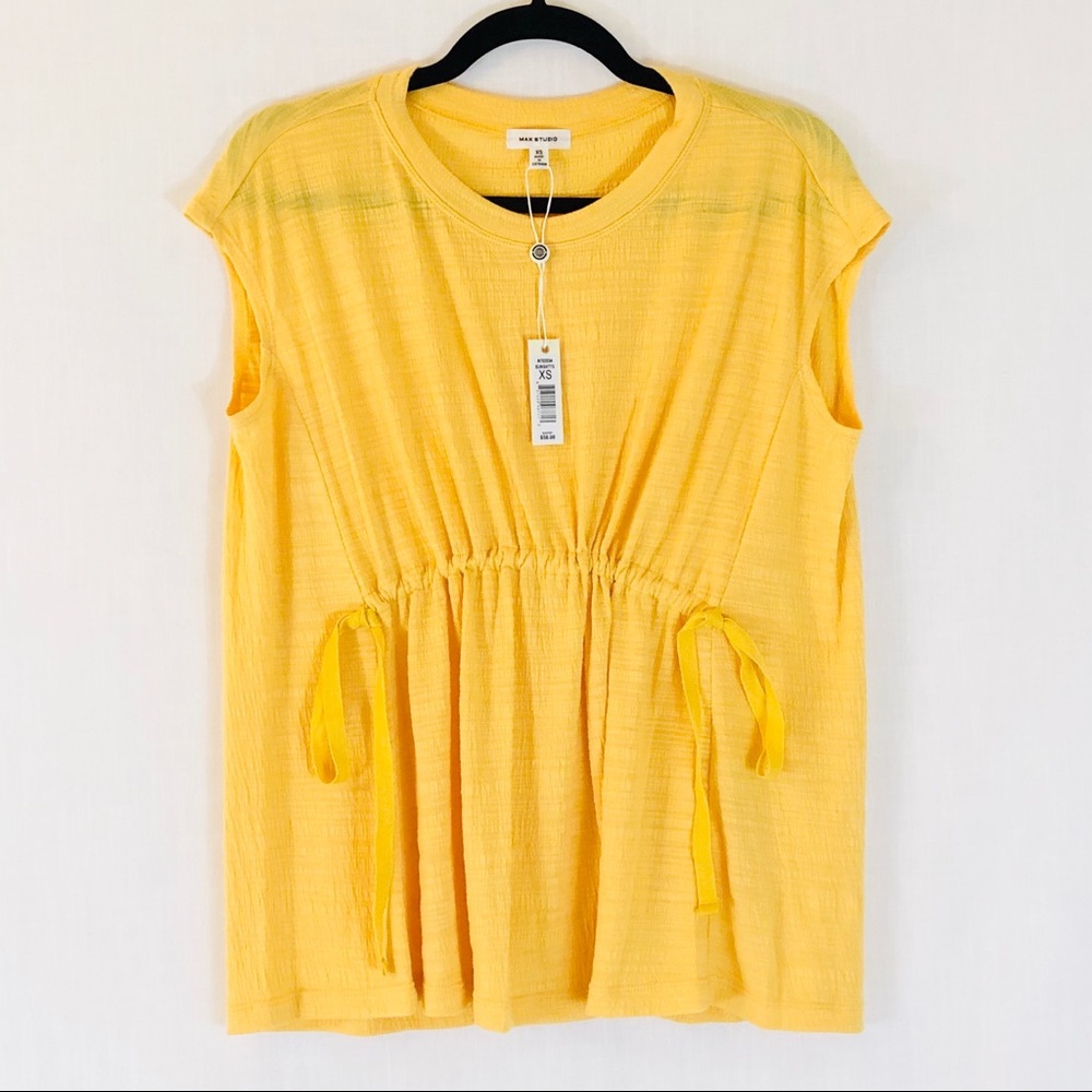Max Studio Crinkle Knit Yellow Top